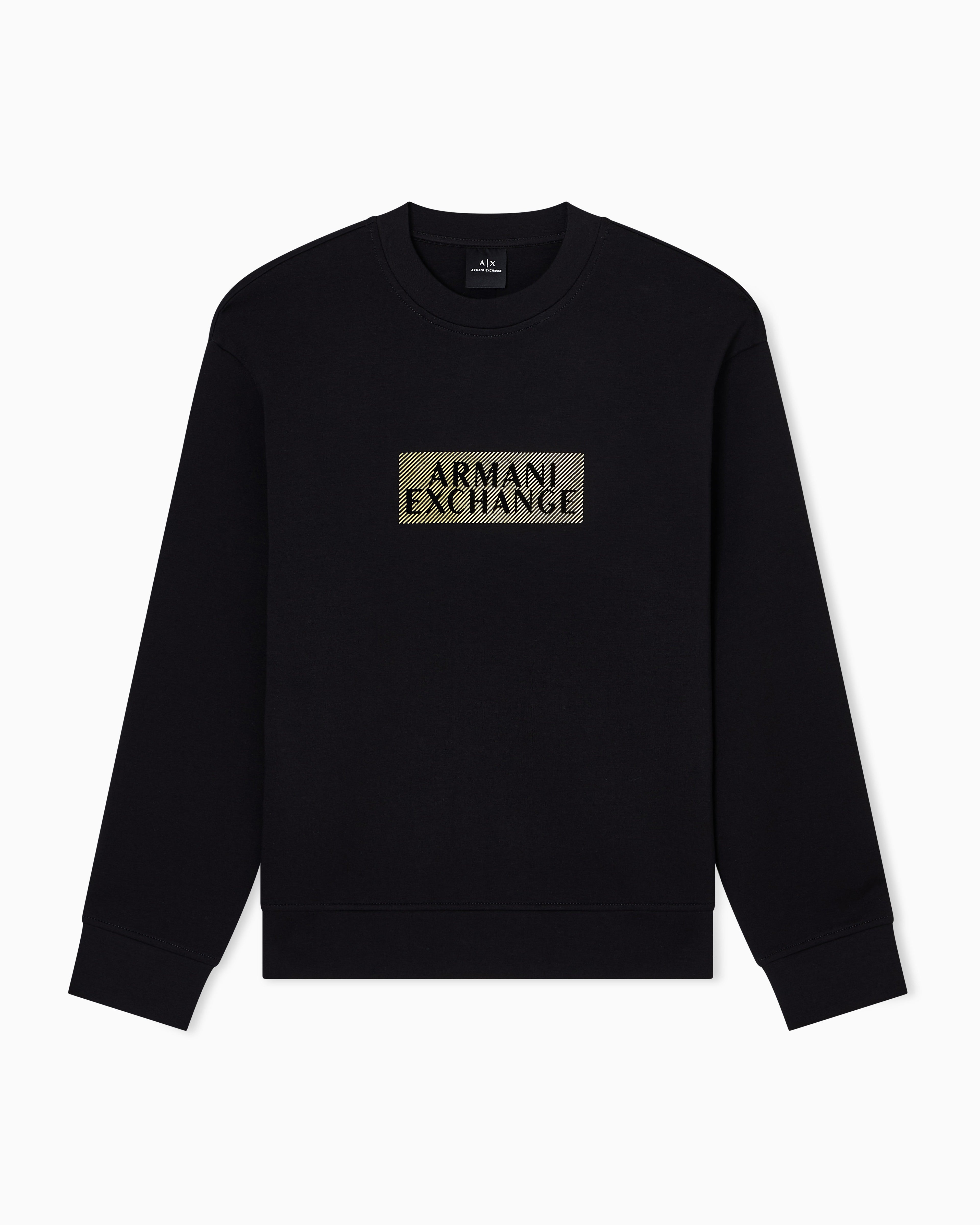 Men Black Black and Gold Relaxed Fit Sweatshirts - Armani Exchange